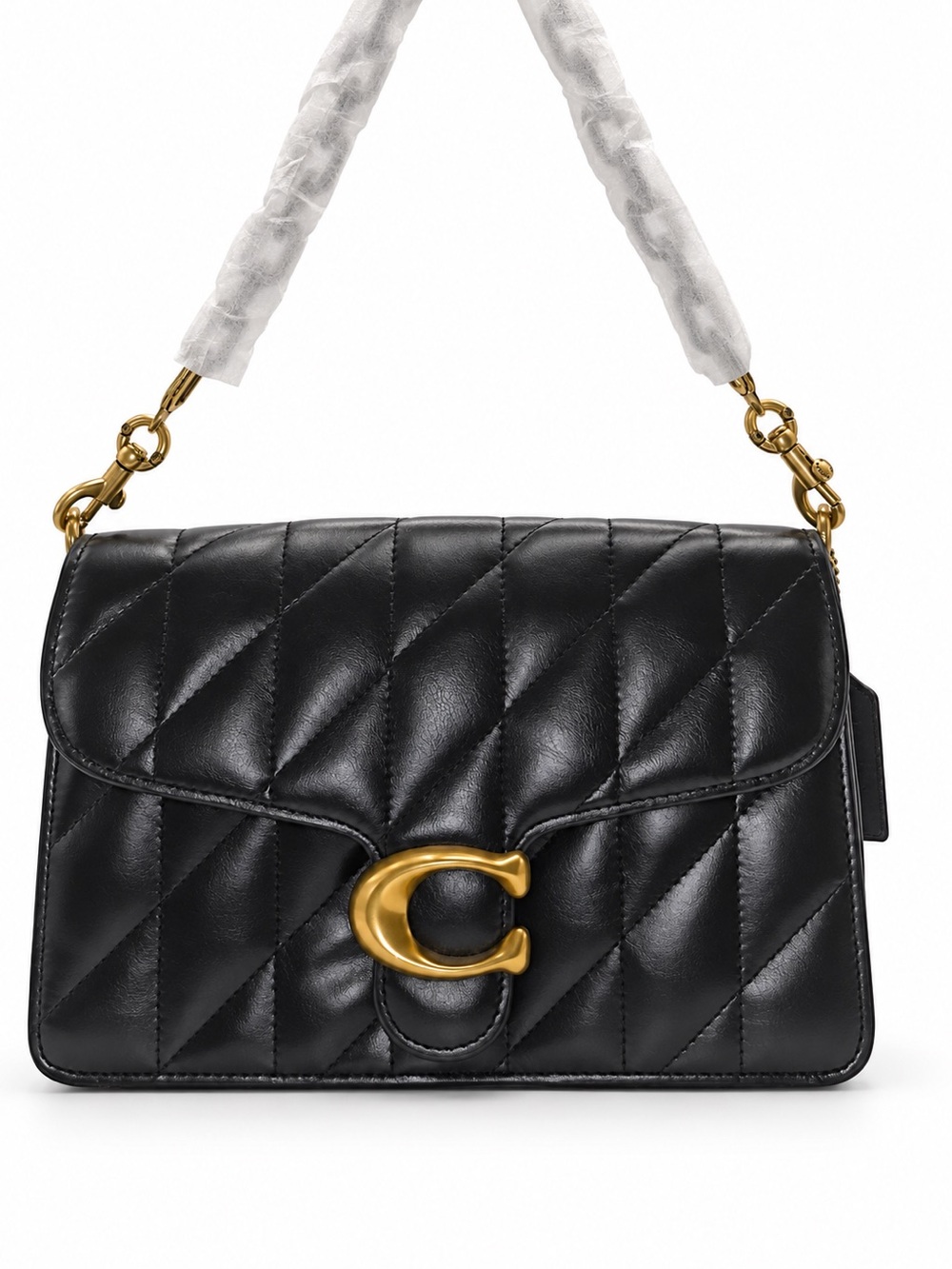 Coach Black Quilted Leather Shoulder Bag with Gold C Accent